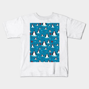 it's cold outside penguins seamless pattern blue Kids T-Shirt